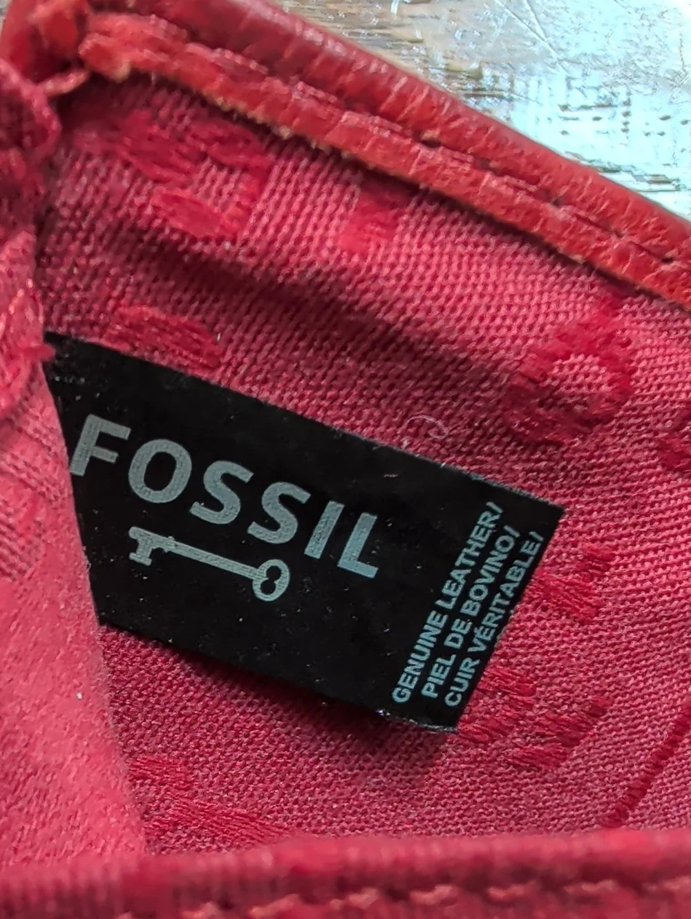 Fossil Red Quad Fold Leather Keyhole Wallet